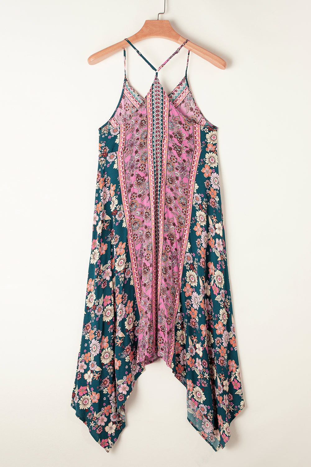 Pink Bohemian Floral Patchwork Print Midi Sundress