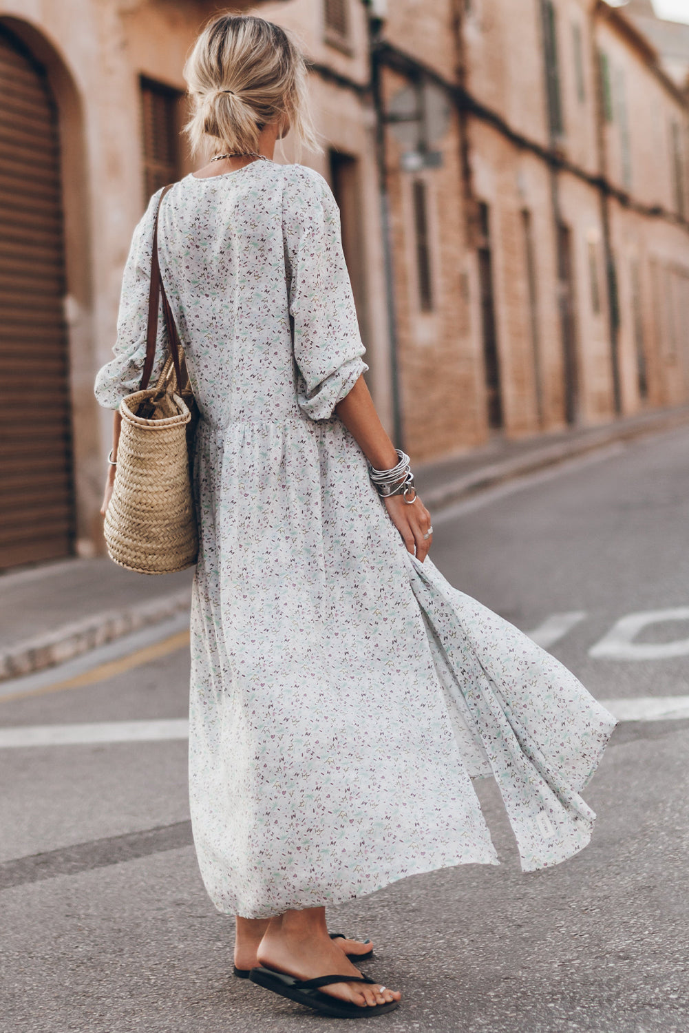 Multicolor Floral V Neck Slits Maxi Dress